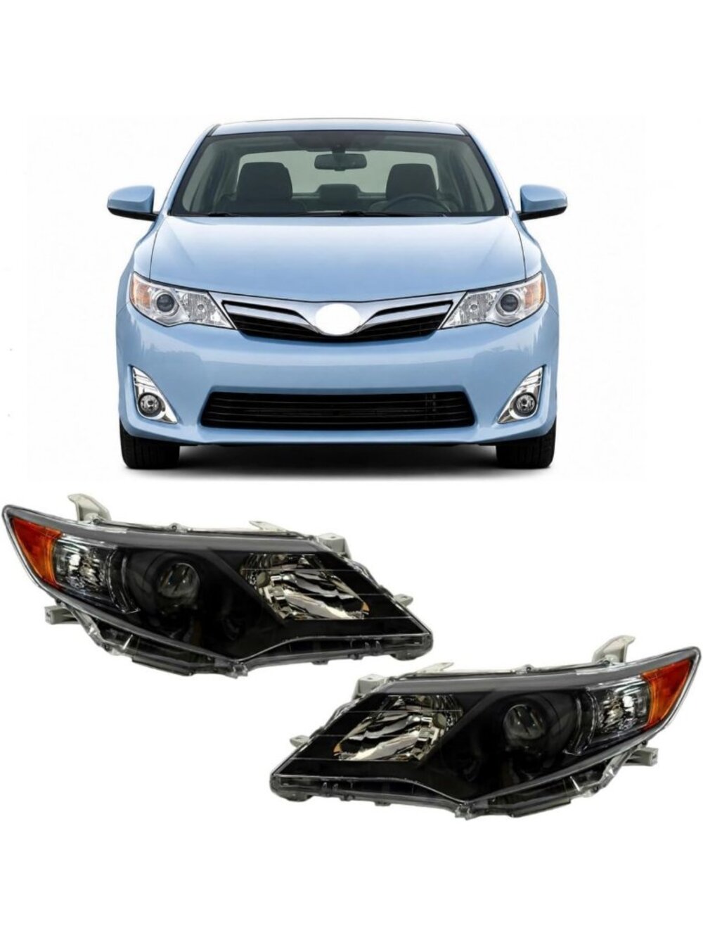 Black Housing Halogen Headlight Assembly Pair Fit for Toyota Camry 2012-2014 LE
